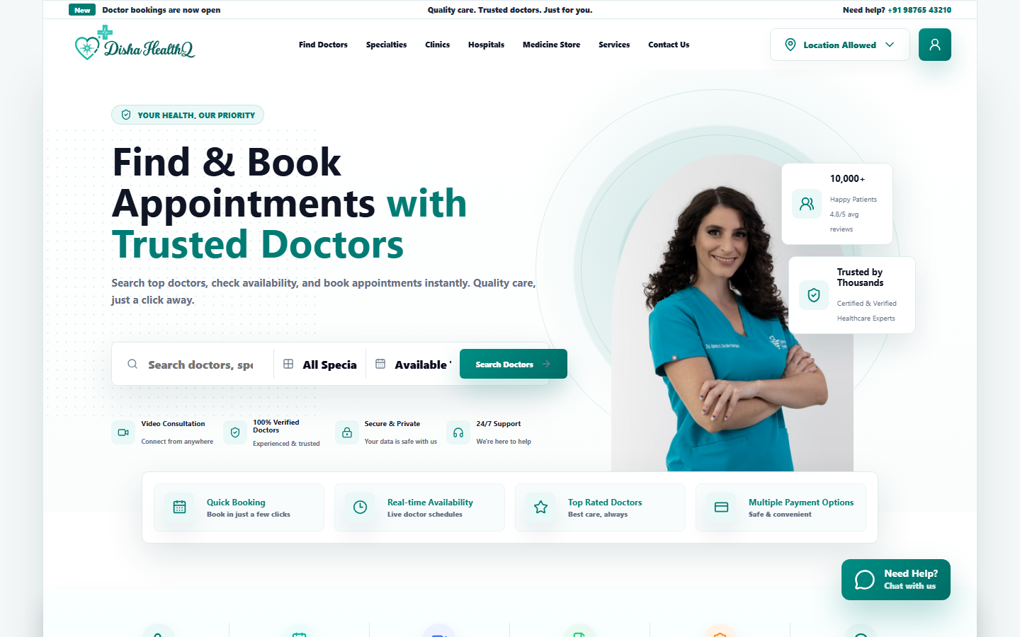 Disha HealthQ live website homepage